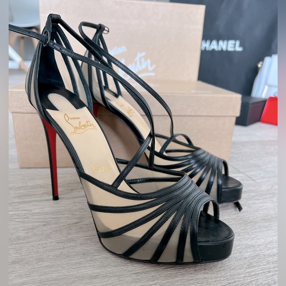Louboutin black strap and mesh heel - Picture 1 of 7